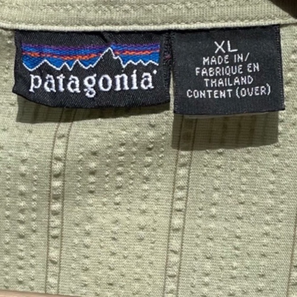 Patagonia Mens XL Sage Green Textured Center Stripe Short Sleeve Button Shirt - Picture 4 of 8